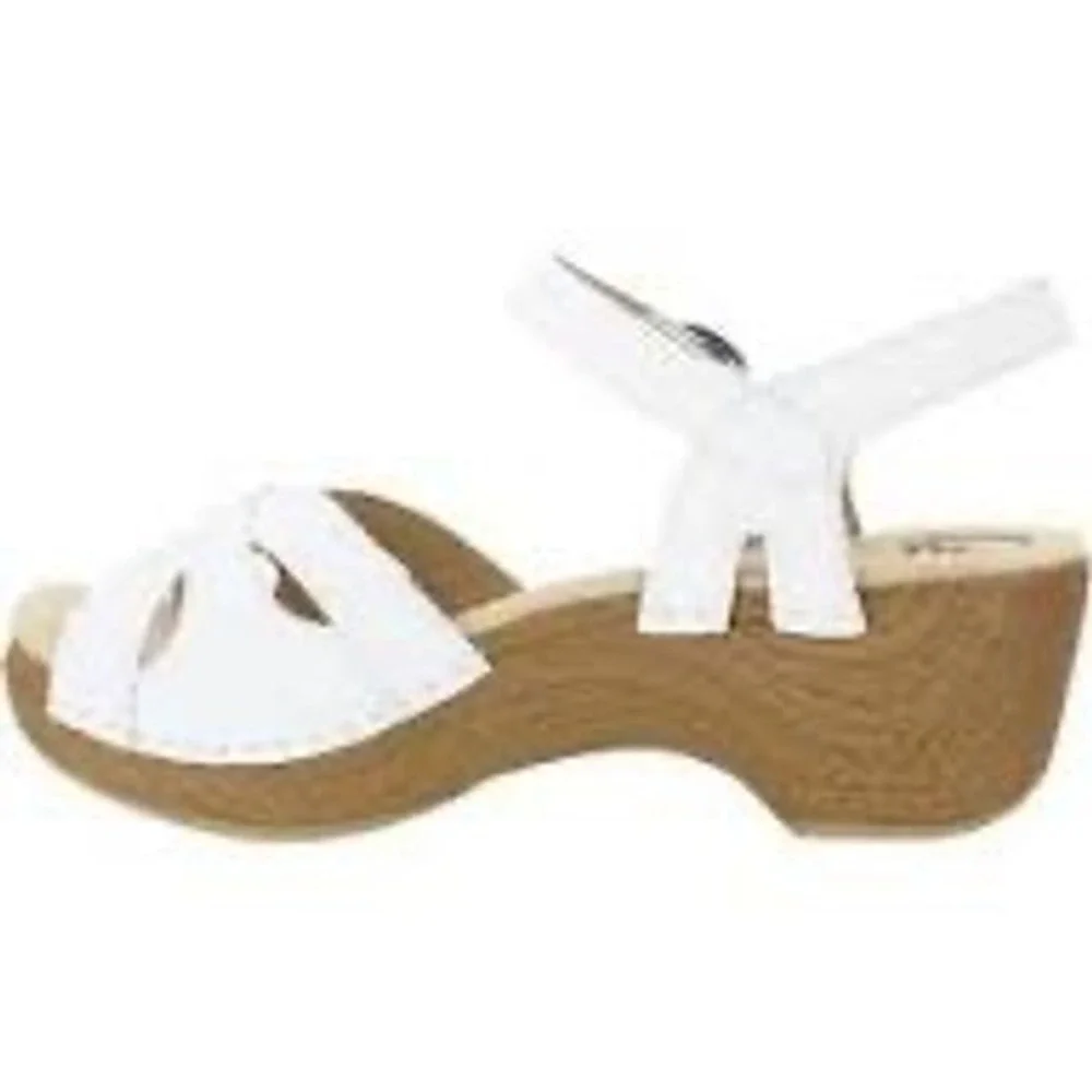 Dansko Season White Leather Strappy Wedge Sandals Wood Grain Heel 38 9849012200